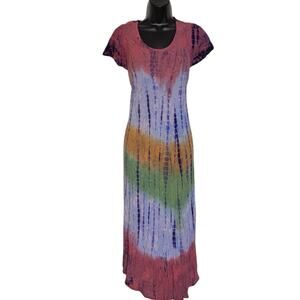 VINTAGE RAINBOW TIE DYE DRESS BOHO FAIRY HIPPIE GRUNGE XL OS BY ADVANCE APPARELS
